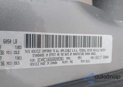 2016 Chrysler Town & Country Touring из США, поврежденный, VIN 2C4RC1BG5GR205361